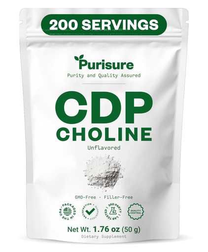 [BRSWKHQ6CIARMALM] Purisure CDP Choline Powder, 50g, CDP Choline Supplements That Support Attention, Focus, and Energy, Citicoline Powder for Cognitive Function, Increases Motivation and Productivity, 200 Servings