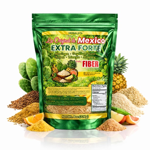 [BRSRGBIKCVYW23YV] HERBALISTA La Original de Mexico Extra Forte Daily Fiber 8oz (226g), Moringa, Psyllium Husk, Nopal, Flaxseed (Linaza) & Agave Blend, Plant-Based Fiber Powder, Easy to Mix