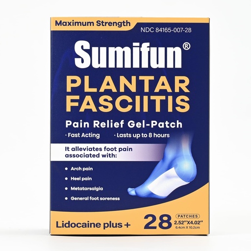 [BRSRGA34DEFWK2TF] Sumifun Plantar Fasciitis Relief Patches 4% Lidocaine Maximum Strength Pain Patches for Foot Pain, Targeted Relief for Heel & Arch Pain, 8-Hour Comfort, Small 2.52"x4.02" Patch (Small, Count, 28)
