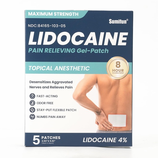 [BRSRGZT2BABAE2D2] Sumifun 4% Lidocaine Patches Maximum Strength - 5 Count Pain Relief Patches for Back, Shoulder, Elbow, Knee, Muscle & Joint - Topical Analgesic Unscented