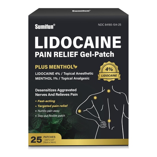 [BRSRAAAKOUBQOA3K] Sumifun 4% Lidocaine Patches Plus 1% Menthol Pain Relief Patches Maximum Strength Lidocaine, Back Pain Relief Products, for Neck Knee Joint Pain Nerve Shoulder Pain Relief (Large, Count, 25)