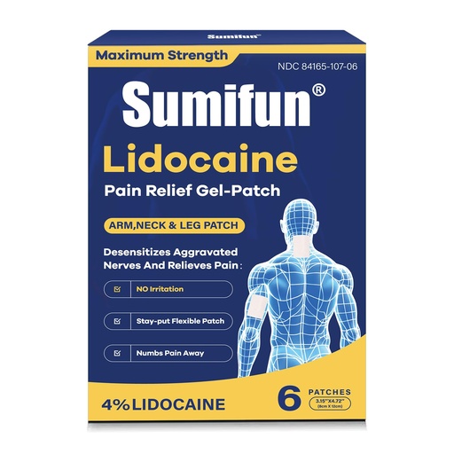 [BRSRGGLYPIHQICAY] Sumifun Medium Size Lidocaine Patches - Plantar Fasciitis Relief, Foot & Neck & Arm & Small Pain Areas - Maximum OTC Strength - Stays in Place