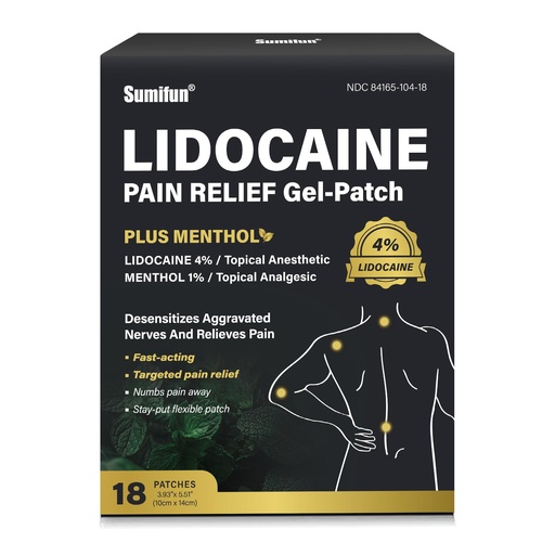 [BRSRAAAKOANQYC34] Sumifun 4% Lidocaine Patches Plus 1% Menthol Pain Relief Patches Maximum Strength Lidocaine, Back Pain Relief Products, for Neck Knee Joint Pain Nerve Shoulder Pain Relief (Large, Count, 18)