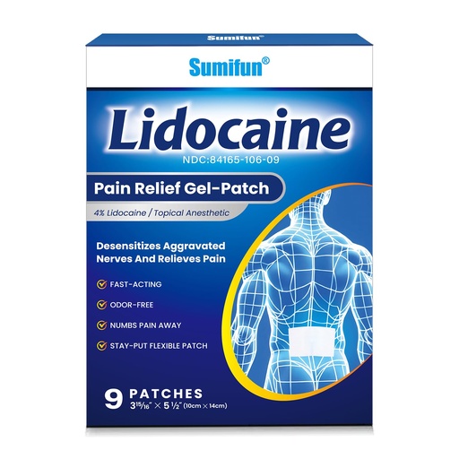 [BRSRGFD3OABQKAI3] Sumifun Lidocaine Numbing Pain Patches - 9 Counts Maximum OTC Strength Pain Relief for Simple Backache, Muscle Sore, Joint Pain, Sprain, Strain - 5 1/2" X 3 15/16", Fast Acting & Long Lasting 8 Hours