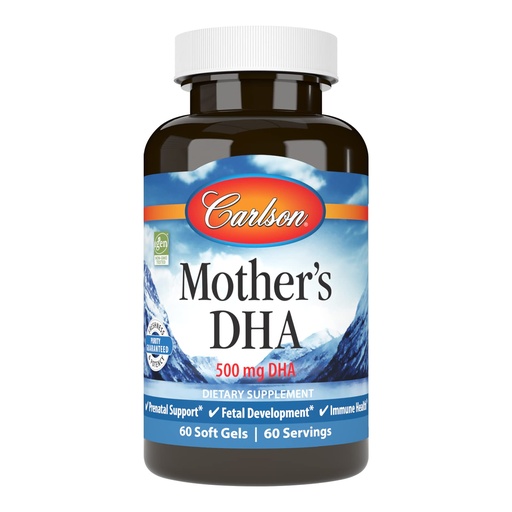 [BRSWIZY4BR6Q2EYZ] Carlson Mother's DHA, 500 mg, DHA, Nutrients for Baby & Mom, 60 Softgels | Prenatal Support; Fetal Development; Non-GMO; Norwegian; Wild Caught; Sustainably Sourced