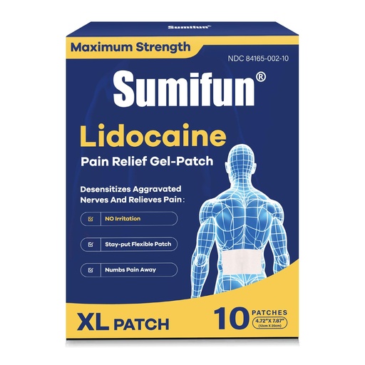[BRSRGFT4O57QE3LG] Sumifun 4% Lidocaine XL Pain Patches | Extra Large 4.72"x7.87" for Full Back & Thigh Coverage | Maximum Strength OTC Numbing | 8-Hour Medical Adhesion (X-Large, Count, 10)