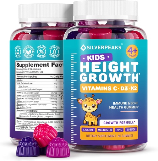 [BRSRAFL3DNYBOG3P] Height Growth Gummies for Kids - Growth Vitamins for Teens, Height Increase Multivitamin for Boys & Girls with Calcium Vitamin D C K2 Magnesium Zinc, Natural Height Growth Maximizer Supplement, 60 PCS