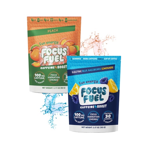 [BRSREEANPN6AOFL3] FocusFuel Energy Chews Variety Pack – Blue Razzberry Lemonade & Peach (2-Pack, 30 Servings Total) – 100mg Natural Caffeine + Nootropics – Balanced Energy, No Crash