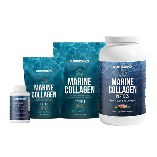 [BRSWYAT3OQPWYFDP] CORREXIKO Marine Collagen Supplement Pills & Powder Bundle - Includes 10,000mg Double Hydrolyzed Collagen Powder 1kg, 15 oz & 5oz and 1800mg Collagen Peptides 120 Capsules - for Hair, Skin & Nails