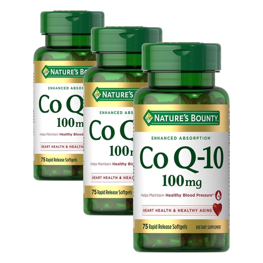 [BRSRGFTROZ7W2A3K] Nature's Bounty CoQ10, Helps Maintain Healthy Blood Pressure, 100 mg, Rapid Release Softgels, 75 Count (Pack of 3)