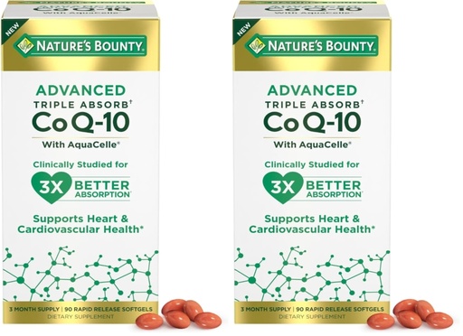 [BRSROZQTOEARQETB] Nature's Bounty Advanced Triple Absorb Co Q-10, Heart Health, Rapid Release Softgels, 90 Ct (Pack of 2)