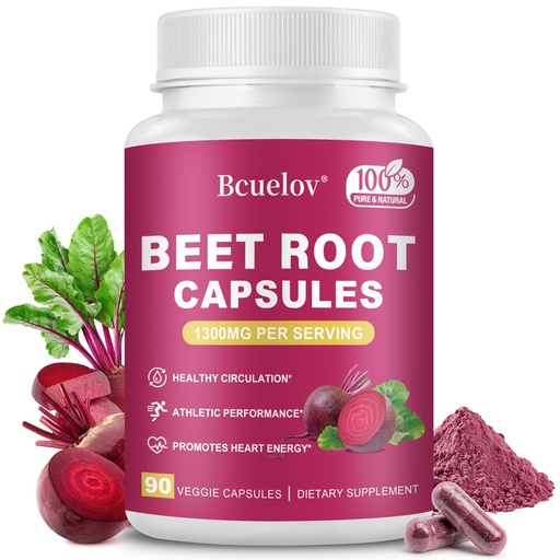 [BRSREGQDCJ7A233Z] Beet Root Capsules | 1300mg Pure Beetroot Powder Capsules – Supports Blood Pressure, Natural Energy & Endurance - 90 Capsules, 45 Days Supply