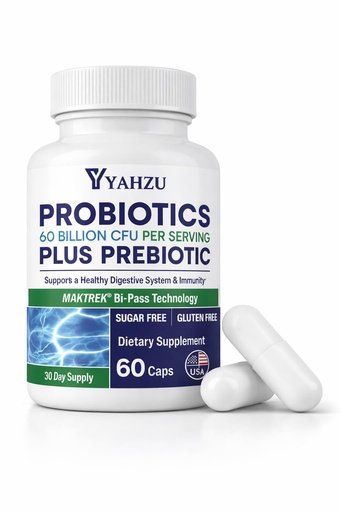 [BRSREFIOBAMQE3I4] 60 Billion CFU Probiotics with Prebiotic Fiber – Synbiotic Digestive & Immune Support for Men & Women, 4 Clinically Researched Strains, 60 Vegan Capsules