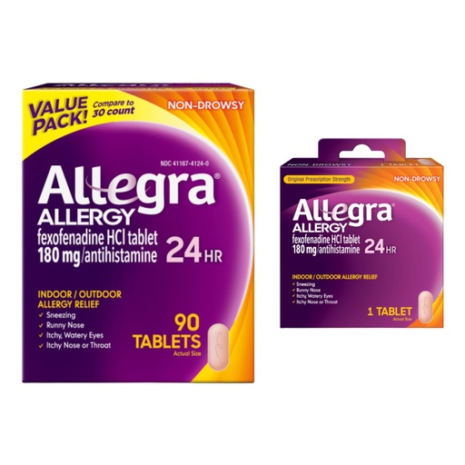 [BRSRECT4DJYGG3DH] Allegra Adult 24-Hour Allergy Relief Tablets, Non-Drowsy Indoor and Outdoor Allergy Medicine, 180 mg Fexofenadine HCI Antihistamine Pill, 90 Count Plus 1 Count Travel Pack