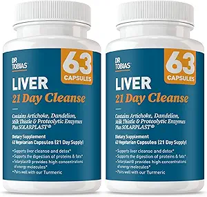 [BRSRMBITAV7GOYA4] Dr. Tobias Liver 21 Day Cleanse, Herbal Liver Detox Cleanse with Solarplast, Artichoke Extract, Milk Thistle, Dandelion Extract & Digestive Enzymes, 63 Vegetable Capsules, 3 Daily, Pack of 2