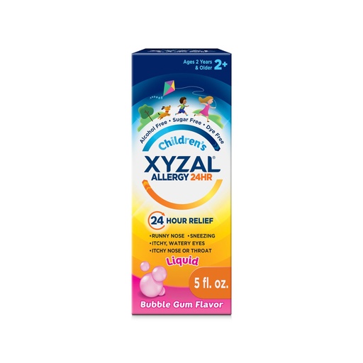 [BRSWKHQYAEAAGETK] Xyzal Children's 24 Hour Allergy Relief Medicine for Kids, Levocetirizine Dihydrochloride Liquid Antihistamine, Bubble Gum, 5 Fl. oz.