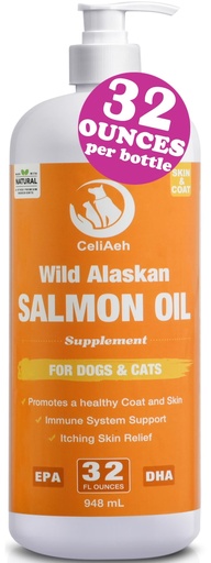 [BRSRABT4BV7W2G36] Wild Salmon Oil for Dogs & Cats 32oz Omega 3 Fish Oil Skin & Coat Supplement Pure Fish Omega 3 6 9 Liquid EPA DHA Fatty Acids - Itchy Relief Supports Joint Function, Brain, Eye, Immune & Heart Health