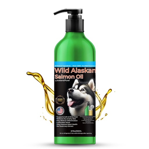[BRSROCD6AUIWKETO] Wild Alaskan Salmon Oil for Dogs and Cats by Iceland Pure | 1,043 mg of Omega-3 per Teaspoon | Salmon Oil & Pollock Blend | BPA-Free Brushed Aluminum Epoxy Coated Bottle with Pump - 8.75 oz