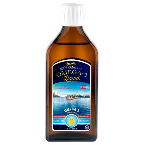 [BRSROCD5B56AAD3D] Sanniti 100% Natural Omega-3 Liquid | A Rich Source of EPA Fatty acids | Vitamins A & D3 | Product of Norway Sourced from Anchovies, Sardines, and Other Wild Fish, 8.45 fl. oz