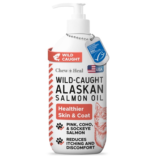 [BRSREFQ3A4FRUFLO] Wild Alaskan Salmon Oil for Dogs & Cats 16 oz - Omega 3 Dog Fish Oil, EPA DHA for Skin & Coat, Itch Relief, Joint and Heart Health - MSC Certified, Made in USA, Pump Bottle - Chew + Heal