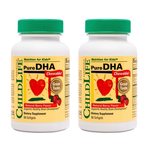 [BRSWIBQION4GMHLM] CHILDLIFE ESSENTIALS Pure DHA for Kids - Omega 3 Fish Oil Supplement for Children, Babies, & Toddlers, Pure DHA Softgel Chewables, Gluten Free, Natural Berry Flavor - 90 Softgels (Pack of 2)
