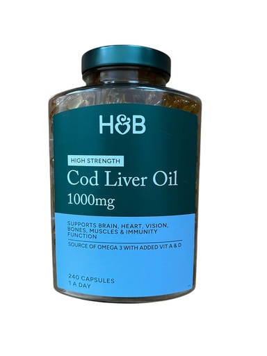[BRSRAHQYOAIAKCI6] Holland and Barrett Cod Liver Oil Capsules,1000mg. - 240 Capsules,Supports Brain, Heart, Vision
