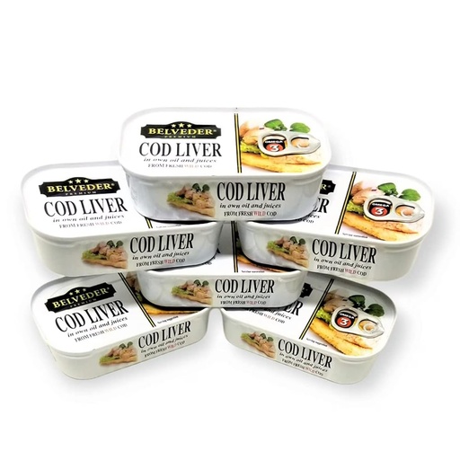 [BRSW2H37BYGWO3A2] Belveder Wild Cod Liver 120g Can From Iceland (6 - PACK)