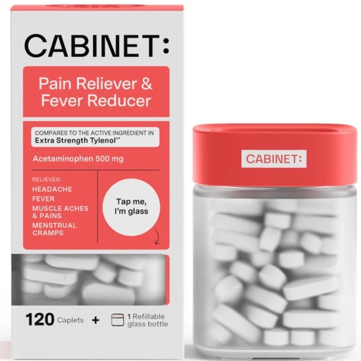 [BRSRECT7OEPGEG3X] Cabinet: 500mg Acetaminophen for Headache Relief, Toothaches, Sore Throat, and Fever Reducer, Includes 1 Refillable Medicine Jar, 120 Tablets Refillable Glass Jar - (Pack of 3)