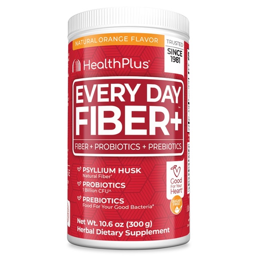 [BRSRGFAOCANQGDLH] Health Plus Every Day Fiber+ Powder | Fiber + Probiotics + Prebiotics | Supports Digestive Health | Sugar Free, Natural Orange Flavor | 60 Servings