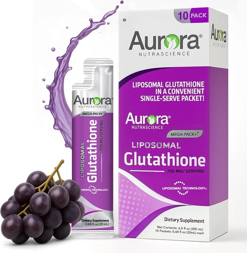 [BRSRAGA3CAHB6CD2] Aurora Nutrascience Mega-Liposomal Liquid Glutathione, Immune & Antioxidant Gut Health Support Supplement, 750 mg per Serving, Non-GMO, Sugar-Free, 10 Single Serve Packets