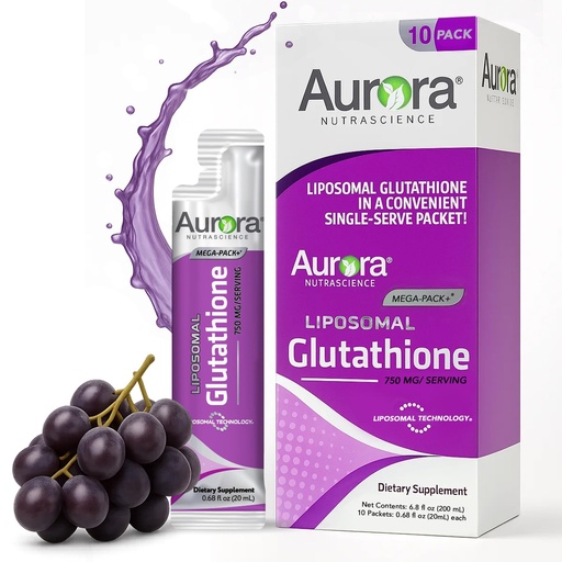 [BRSRAGA3CAHB6CD2] Aurora Nutrascience Mega-Pack Liposomal Glutathione - 750 mg Liquid Supplement, Antioxidant Support for Men & Women, Sugar Free, Non-GMO, Liposomal Glutathione Packets - 10 Single Serve Packets