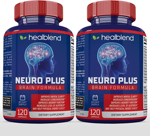 [BRSRMBL7A4FQ4HTU] Neuro Plus Brain & Focus Formula - Nootropic Brain Booster Supplement, Supports Brain Health, Mental Clarity & Focus - Enhances Concentration & Mental Energy – 120 Capsules (2)