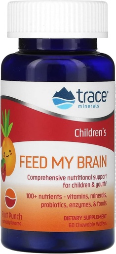 [BRSWKH32OECR6EQ4] Trace Minerals Children's Feed My Brain - Brain Support Supplement for Kids - Multivitamin for Focus Support with Enzymes, Vitamins & Minerals - Fruit Punch Flavor, 60 Chewable Wafers (30 Servings)