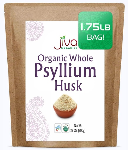 [BRSW2ZIYOQBGMFDL] Jiva Organics Whole Psyllium Husk (Isabgol) 1.75 LB (28 Oz) Jumbo Bag - Non-GMO, Unflavored - Keto Friendly, Soluble Fiber