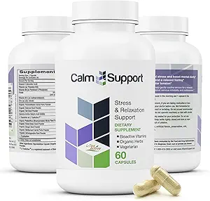 [BRSWG2YYC4ARE3A4] CalmSupport: Stress & Relaxation Support - Ashwagandha, Passion Flower, Valerian Root, Ginger, GABA, Velvet Bean, Motherwort, Oat Seed, Phyllanthus, L-Theanine, L-Tryptophan, Folate, C,B1,B6,B12,Zinc