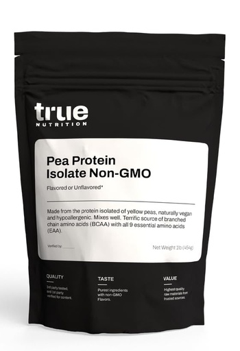 [BRSRGGT3BYDWG2T6] True Nutrition Pea Protein Isolate Powder - 25g Vegan Plant Protein per Serving - Non-GMO, Gluten Free, Dairy Free, Soy Free - Unflavored Unsweetened - 2 lb