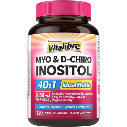 [BRSRAGD7CEPRYALG] Vitalibre Inositol Supplement, Myo-Inositol & D-Chiro Inositol Supplements for Women, 40:1 Ideal Ratio, Hormone Balance and Women’s Wellness, 120 Vegan Capsules