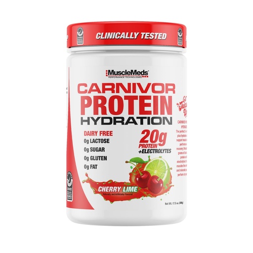 [BRSREYLYC5YWE3D7] MuscleMeds Carnivor Protein Hydration Drink Powder, 20g Refreshing Protein Isolate, Lactose Free, Sugar Free, Electrolytes, Muscle Building, Recovery, Halal Certified, Cherry Lime, 20 Serve