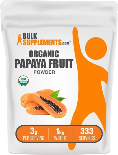 [BRSWYZIYC54AOC3B] BulkSupplements.com Polvo de Fruta Papaya Orgánica - Polvo Saborante, Fuente de Carica Papaya Fruit - Gluten Free, 3g por Serving, 1kg (2,2 libras) (Pack de 1)