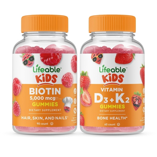 [BRSROZIFC4AR6CIU] Lifeable Biotin Kids + Vitamin D3 + Vitamin K2 Kids, Gummies Bundle - Great Tasting, Vitamin Supplement, Gluten Free, GMO Free, Chewable Gummy
