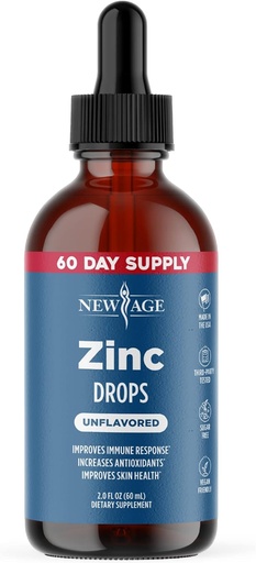 [BRSRMAIQCJ6BADLX] Ionic Zinc Liquid Drops - High Potency Immune Booster Zinc Supplement, Immune Defense, Powerful Natural Antioxidant, Non-GMO - by New Age (Liquid 2 OZ), Pack of 1