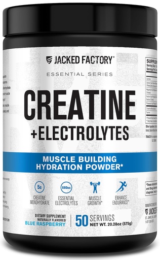 [BRSREZD2BMHRG2DD] Jacked Factory Creatine + Electrolytes - Creatine Monohydrate with Taurine, Calcium, Sodium, & Potassium to Increase Muscle Growth, Strength, Hydration, & Endurance - 50 Servings, Blue Raspberry