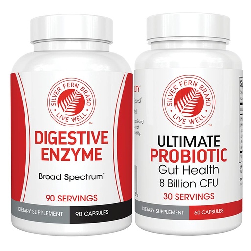 [BRSWGBQ6BF7WEDQ3] Silver Fern Brand Gut Health Tune Up Kit - Multi Function Ultimate Probiotic (1 Bottle - 60 Capsules) & Digestive Enzyme (1 Bottle = 90 Capsules) Helps Digestive Health, Mood, Reduce Cravings