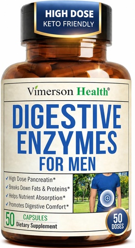[BRSRGGL2OYCAID3G] Digestive Enzymes Supplement for Men – High Potency Pancreatin 4X Formula with Amylase, Protease & Lipase – Enzymes for Digestion, Bloating Relief & Gut Health – 50 Capsules