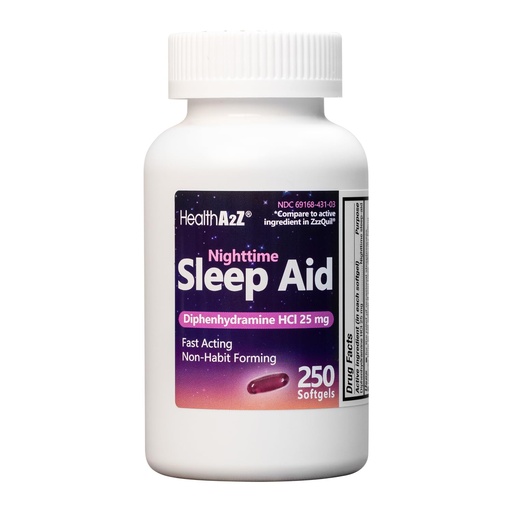 [BRSRMCA2DIMB6AY4] HealthA2Z Sleep Aid, Diphenhydramine HCl 25mg Softgels, Supports Deeper, Restful Sleeping, Non Habit-Forming (250 Softgels)