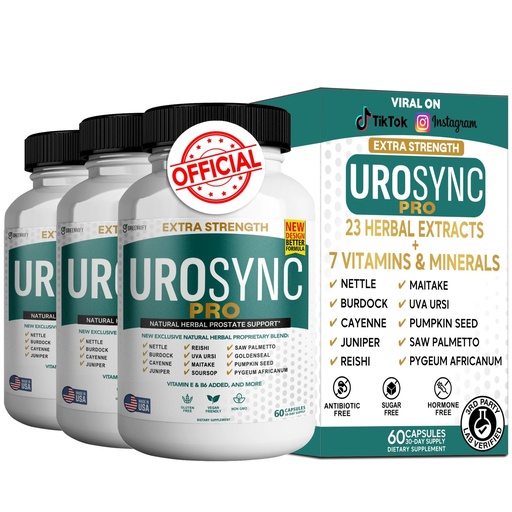 [BRSREZLQCN6WG3LK] UroSync Pro Natural Herbal Prostate Support, 60 Capsules, Extra Strength with Saw Palmetto, Vitamins E & B6, Gluten Free, Non-GMO (3)