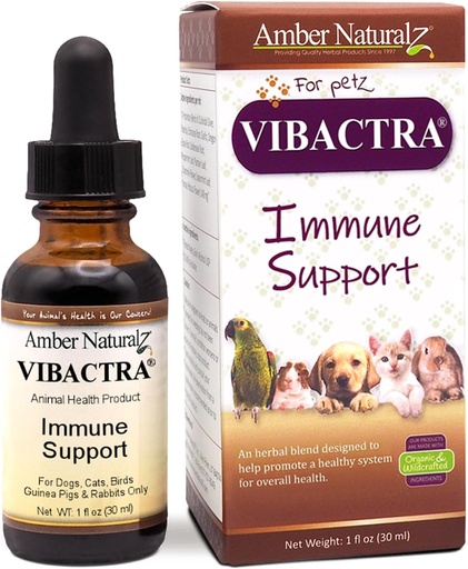[BRSWIYAECUBRQAD4] Amber NaturalZ Vibactra Immune Підтримка трав'яні добавки для собак, котів, птахів, Гвінея свиней і кроликів Pet трав'яні суміш для загального здоров'я 1 Fluid Ounce Скляна чашка виготовлена в США