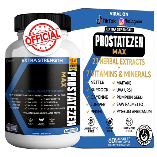 [BRSREZIOCB5RO2DF] ProstateZen Max | Extra Strength Natural Herbal Prostate Support | 60 Veggie Capsules | Saw Palmetto, Pygeum, Nettle, Reishi, Maitake | Gluten-Free, Vegan (1)