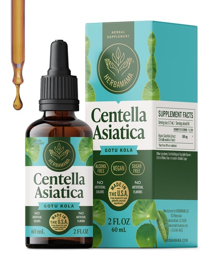 [BRSREEAFCRYBYEL6] HERBAMAMA Gotu Kola Tincture - Vegan Brain Support with Centella Asiatica Extract Drops - Non-GMO, Alcohol & Sugar-Free Gotu Kola Extract Supplement, 42-Day Supply