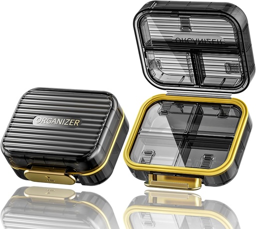 [BRSRAGD6O57AMD3D] Travel Pill Case, Small Pill Box for Purse, Acedada Portable Daily Pill Container, Compact Moistureproof 7 Compartments Pill Organizer, Stylish Medicine Holder for Vitamins Fish Oils, Black